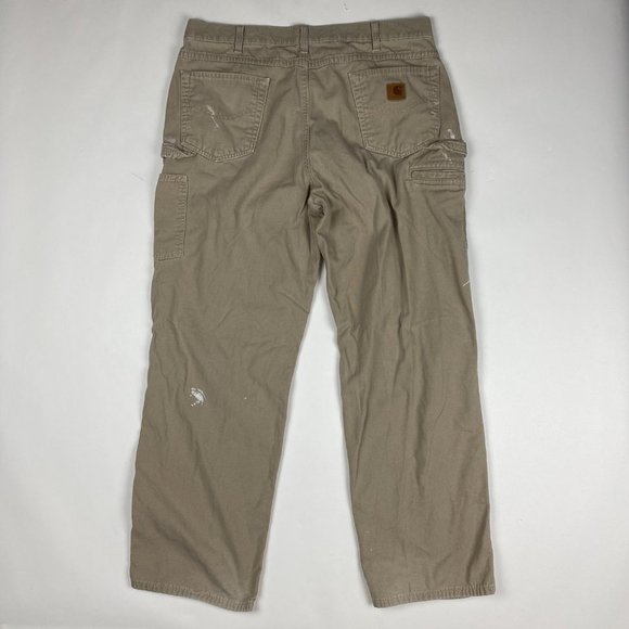 Paint Splattered Carhartt B159 GKH Loose Carpenter Work Pants Mens 38 x 32 Tan - Picture 3 of 13